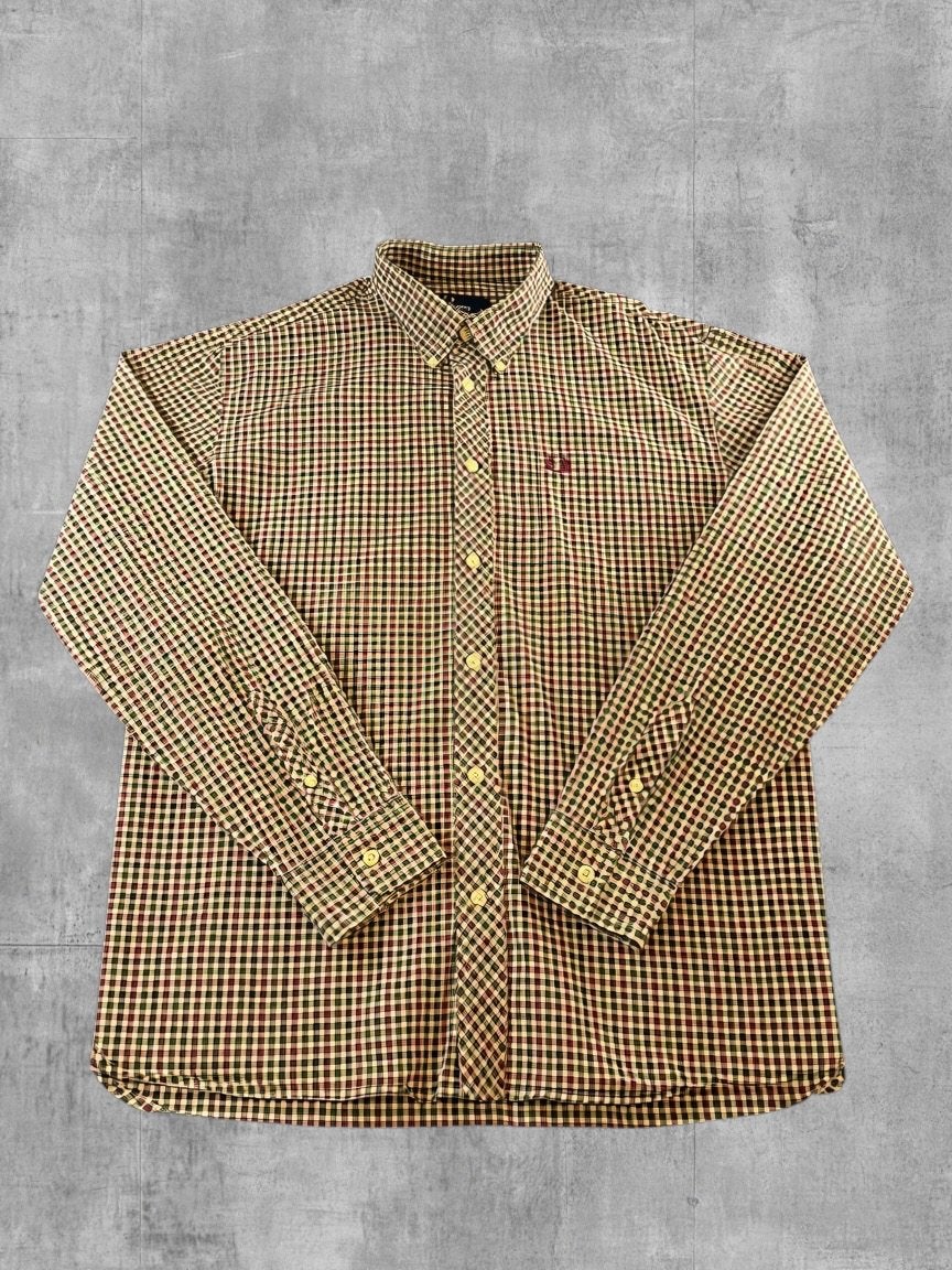 Fred Perry blouse grijs geruit heren maat L overhemd flanel, Reichenbachstrasse 12, 80469 München, Duitsland, Verzenden, Zo goed als nieuw