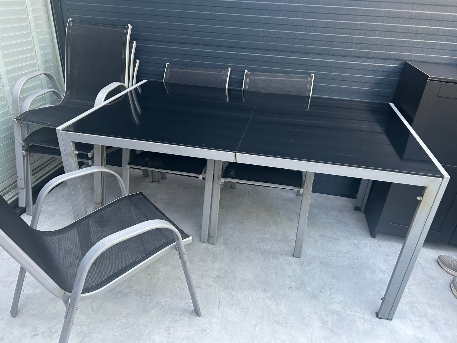 Tuinset met 6 stoelen en tafel - Zwart/Grijs, Tuin en Terras, Gebruikt, Eettafel, 6 zitplaatsen, Aluminium