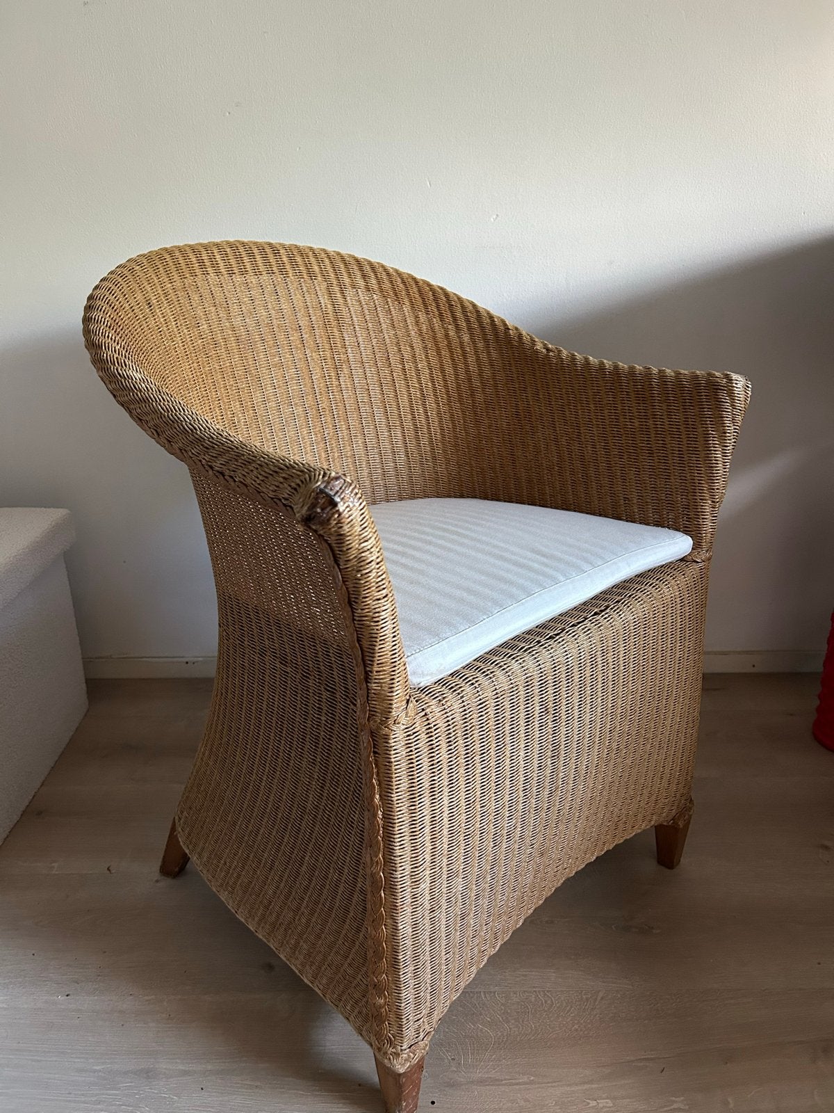 Lloyd Loom SM Design Rotan Stoel met Kussen, Gebruikt, Bruin, Riet of Rotan, Ophalen of Verzenden