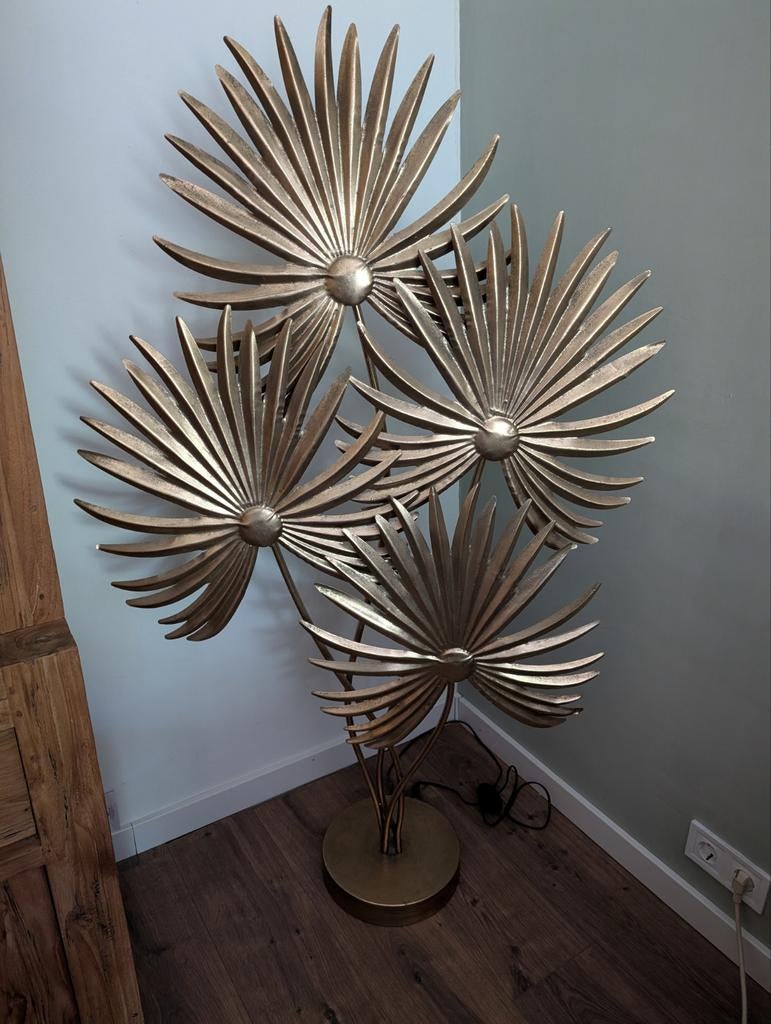 Lamp van gouden palmbladeren, Ophalen, Zo goed als nieuw, Rond, Overige materialen