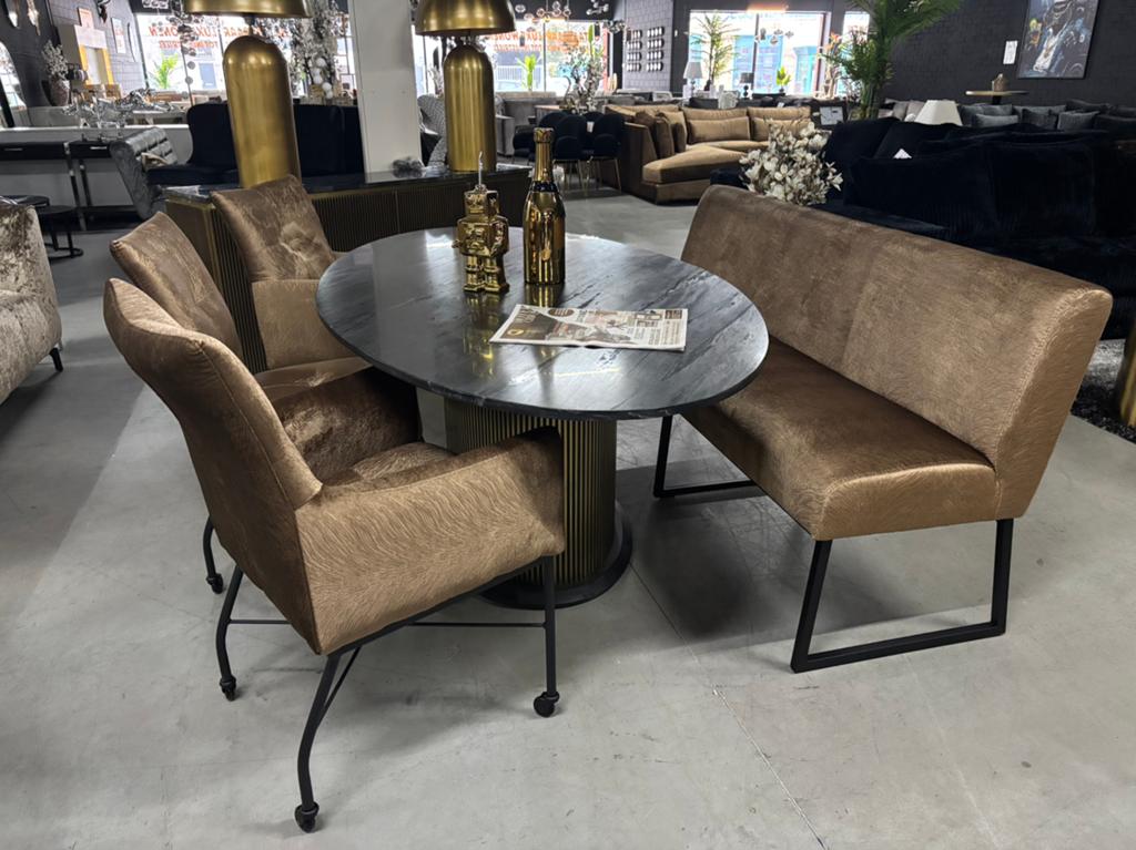 Eetbank + 3 stoelen VELVET brons, Ophalen, Overige kleuren, Stof