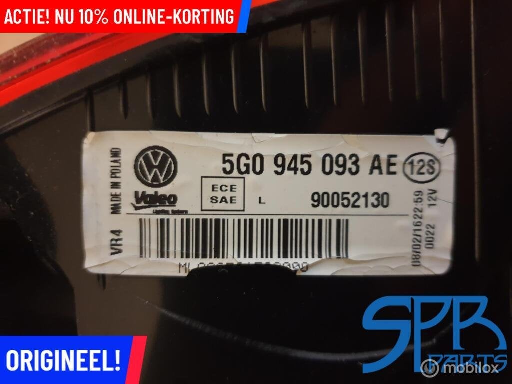 GOLF 7 VII LINKSBINNEN LINKS Achterlicht DONKER 5G0945093AE, Auto-onderdelen, Gebruikt, Volkswagen, Ophalen of Verzenden, Volkswagen