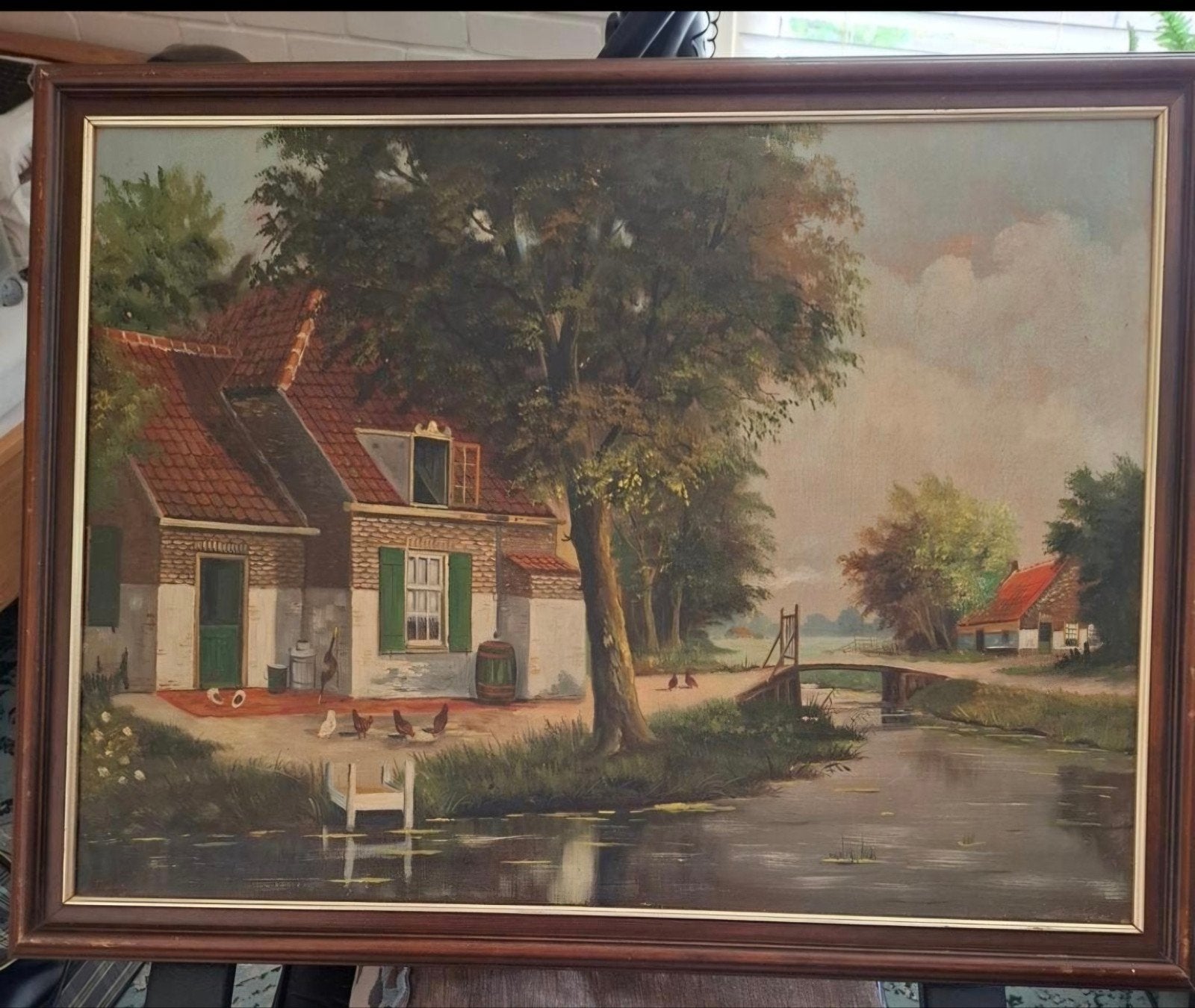 Idyllisch Hollands Landschap Olieverfschilderij - Tousain, Antiek en Kunst, Ophalen