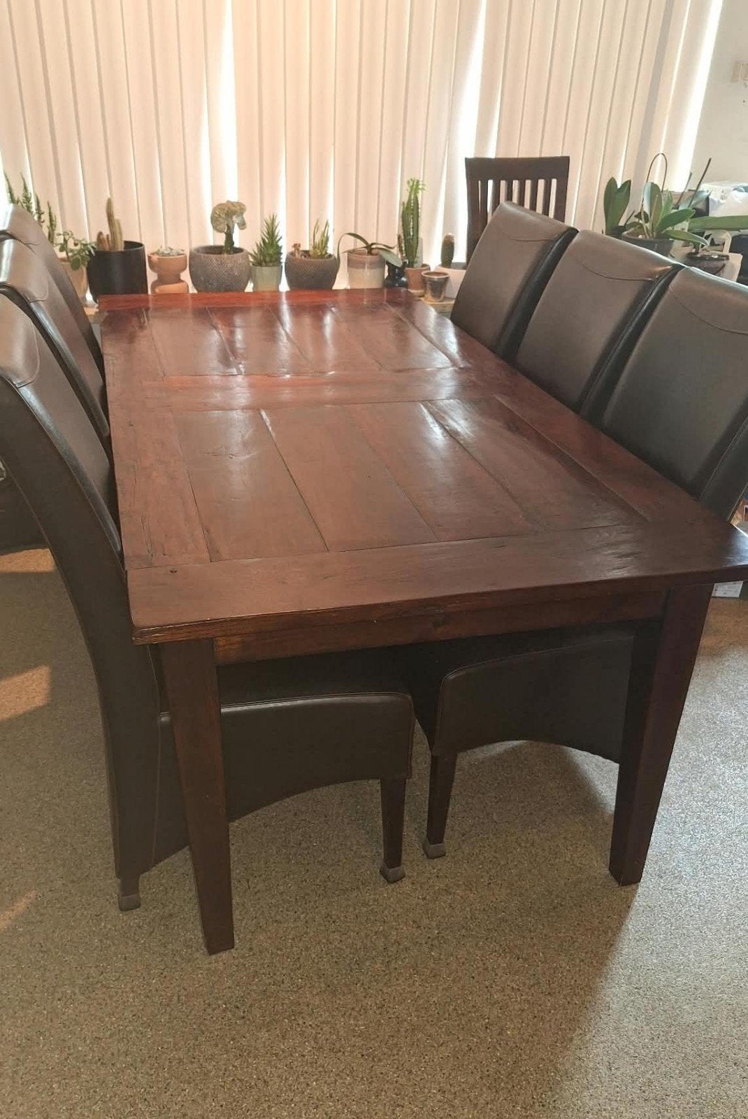 Koloniale eettafel met 6 stoelen 200x100x78cm, Ophalen, Gebruikt, 100 tot 150 cm, 200 cm of meer