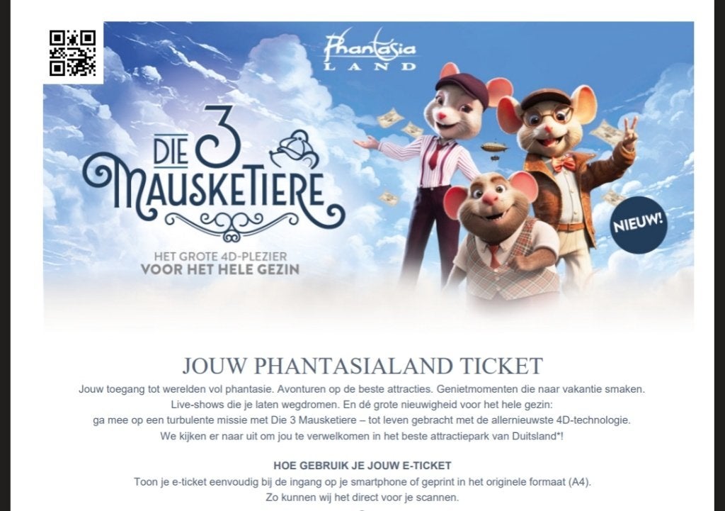 Kaartjes Phantasialand, Twee personen, Ticket of Toegangskaart