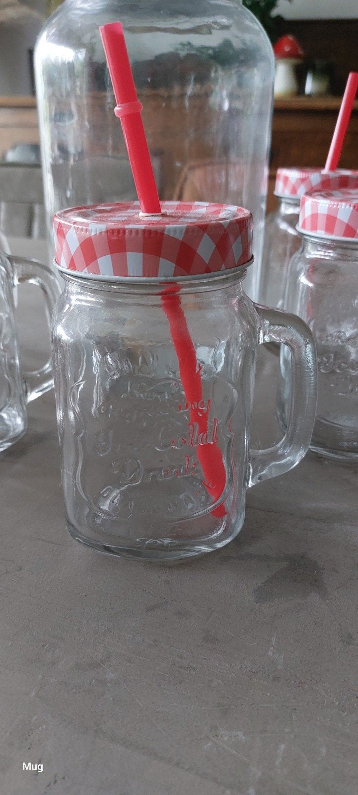 pot met kraantje met 6 glazen voor limonade in te toen., Ophalen, Glas of Glazen, Gebruikt, Glas