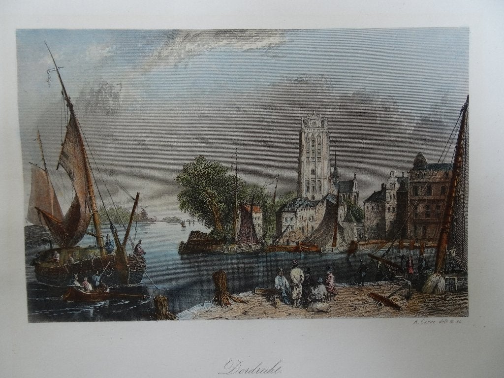 staalgravure Dordrecht havenhoofd kerk schepen A. Carse 1860, 1800 - 1899, Stadsgezicht, Ophalen of Verzenden, Gravure