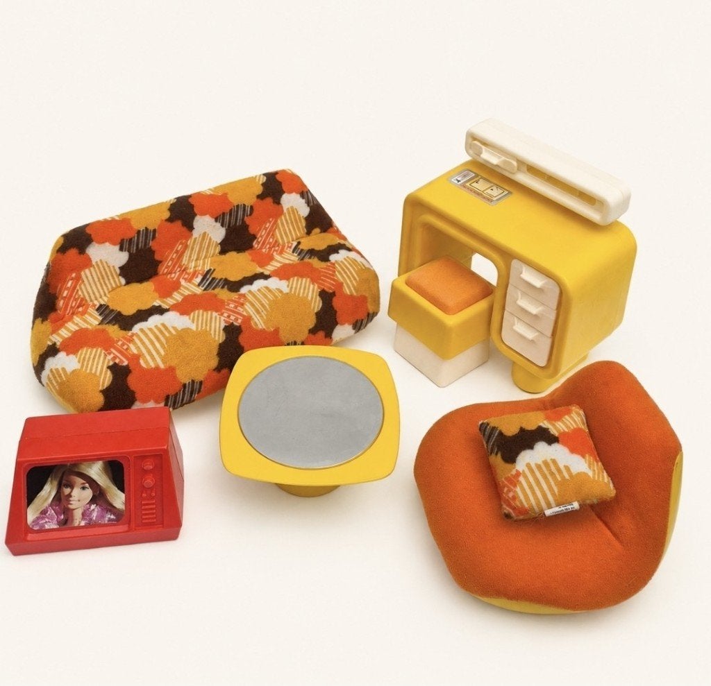 Barbie vintage Dream Furniture woonkamer 70s retro design, Ophalen of Verzenden, Gebruikt, Accessoires
