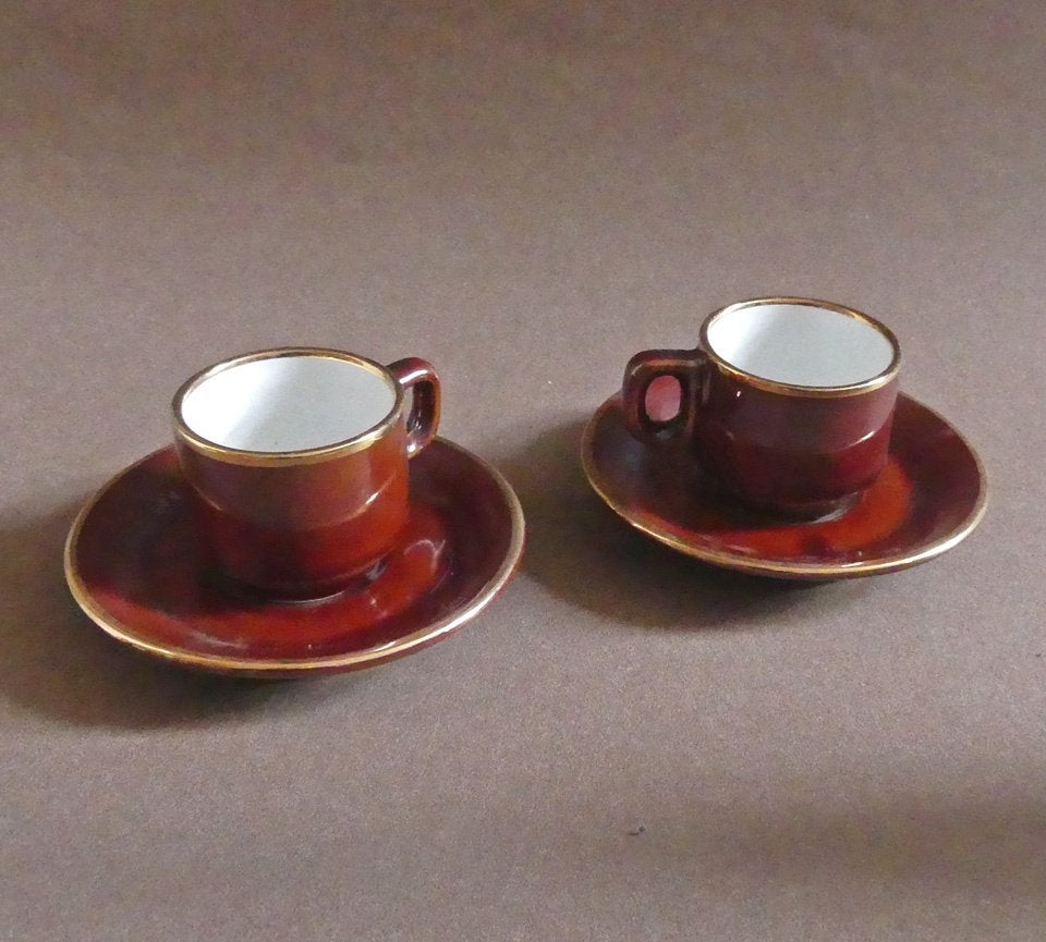 Delaunay St Uze kop en schotels bruin goud kopjes 2x, Huis en Inrichting, Keuken | Servies, Ophalen of Verzenden, Gebruikt, Porselein