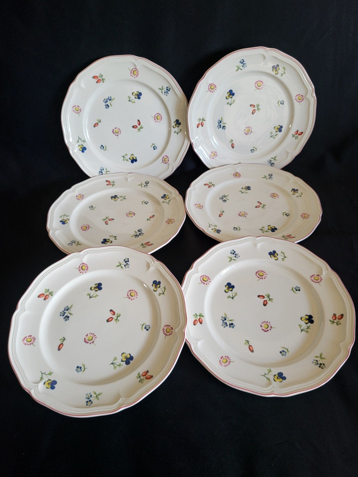 Villeroy & Boch Petite Fleur 6 Ontbijtborden Ø 21cm, Keramiek, Ophalen of Verzenden, Zo goed als nieuw, Bord(en)