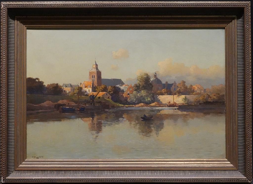 Jan Simon Knikker jr. - gezicht op Leerdam, Antiek en Kunst, Kunst | Schilderijen | Klassiek, Ophalen of Verzenden
