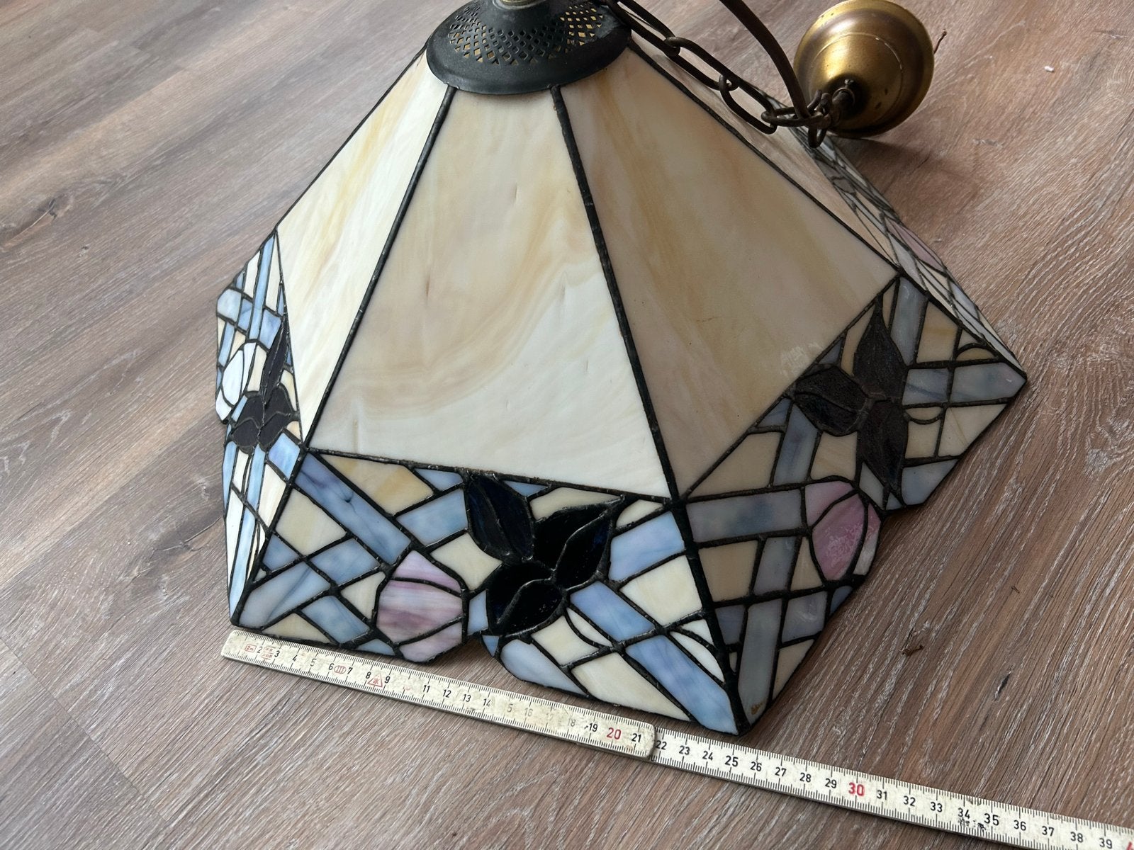 Tiffany Stijl Plafondlamp - Handgemaakt Glas, Ophalen, Gebruikt, Glas, E27 (groot)