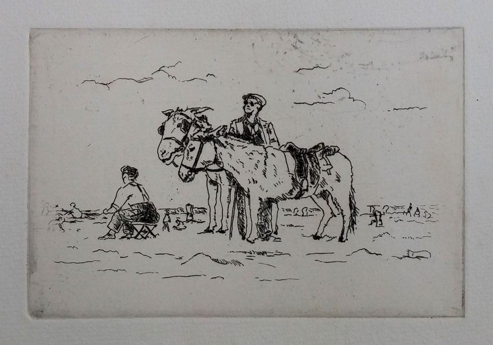 Ezeltjes op het strand - Nic de Carpentier, Ophalen of Verzenden, Landschap, Ets, 1900 - 1949
