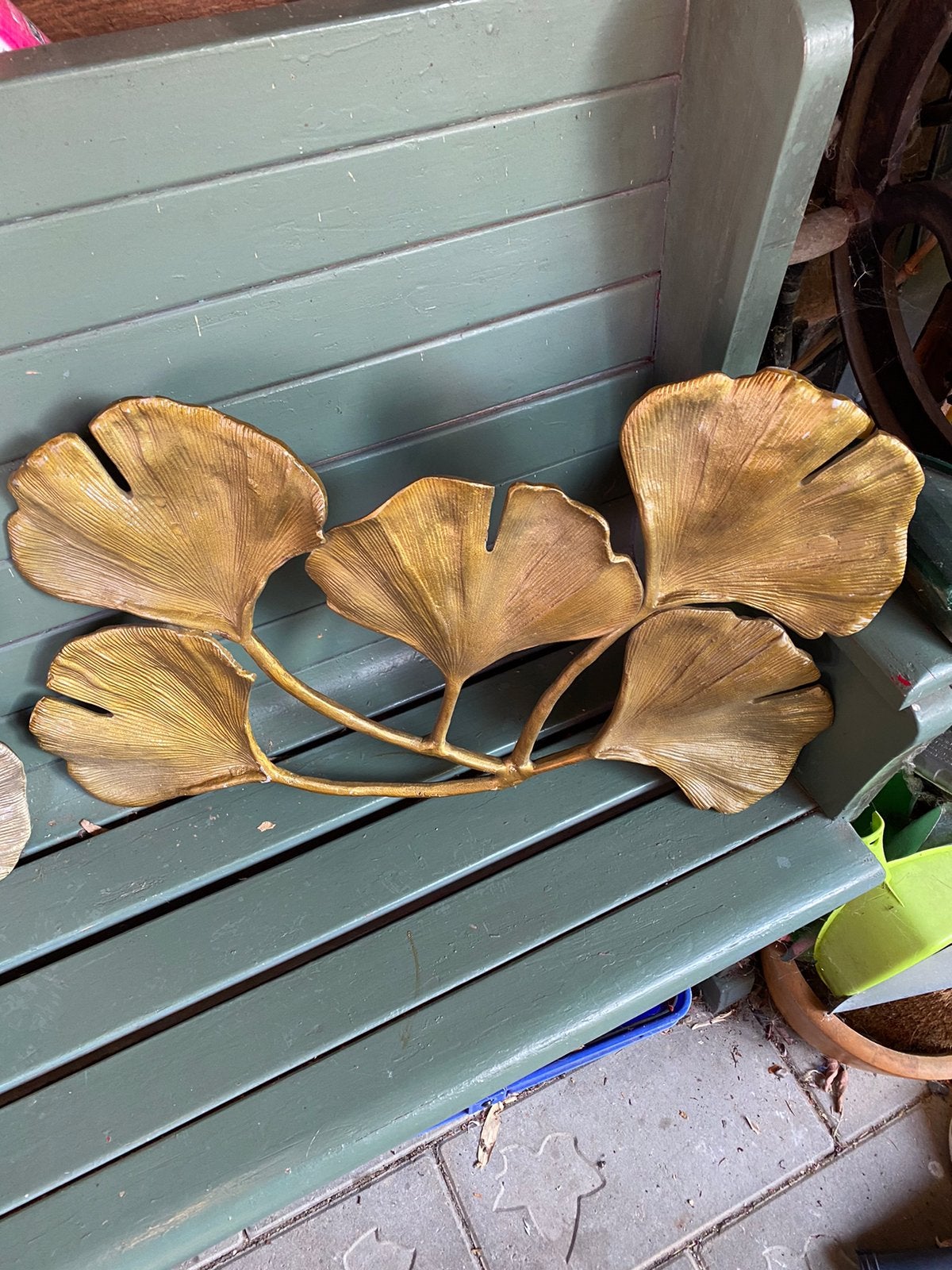 3 ornamentenvan Ginkgo blad,koper kleurig metaal,59x37x3.5cm, Ophalen of Verzenden