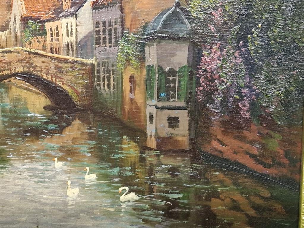 Antiek schilderij Brugge .Gesign., Antiek en Kunst, Ophalen of Verzenden