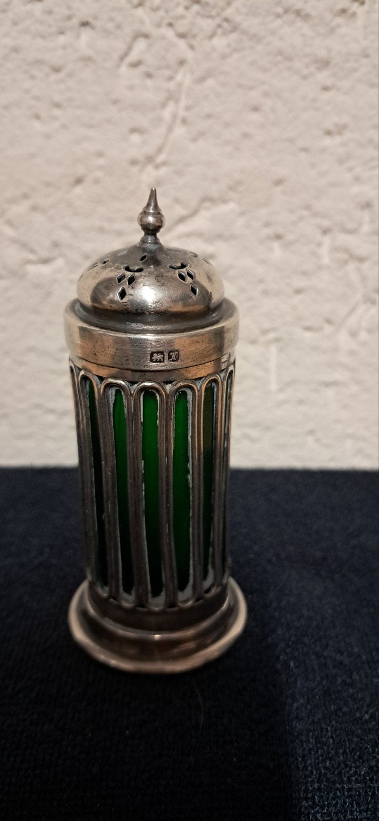 suikerstrooier / peperstrooier – zilver & groen glas, Ophalen of Verzenden, Zilver