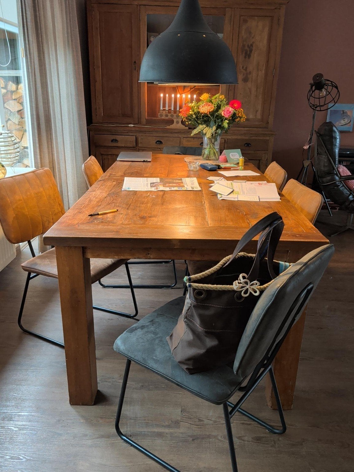 Robuuste houten eettafel (Indonesisch Teakhout, Huis en Inrichting, Gebruikt, 100 tot 150 cm, 150 tot 200 cm, Rechthoekig