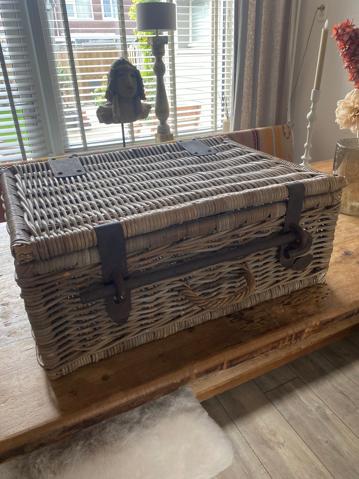 Hoffz koffer mand, Huis en Inrichting, Ophalen, Rond, Riet