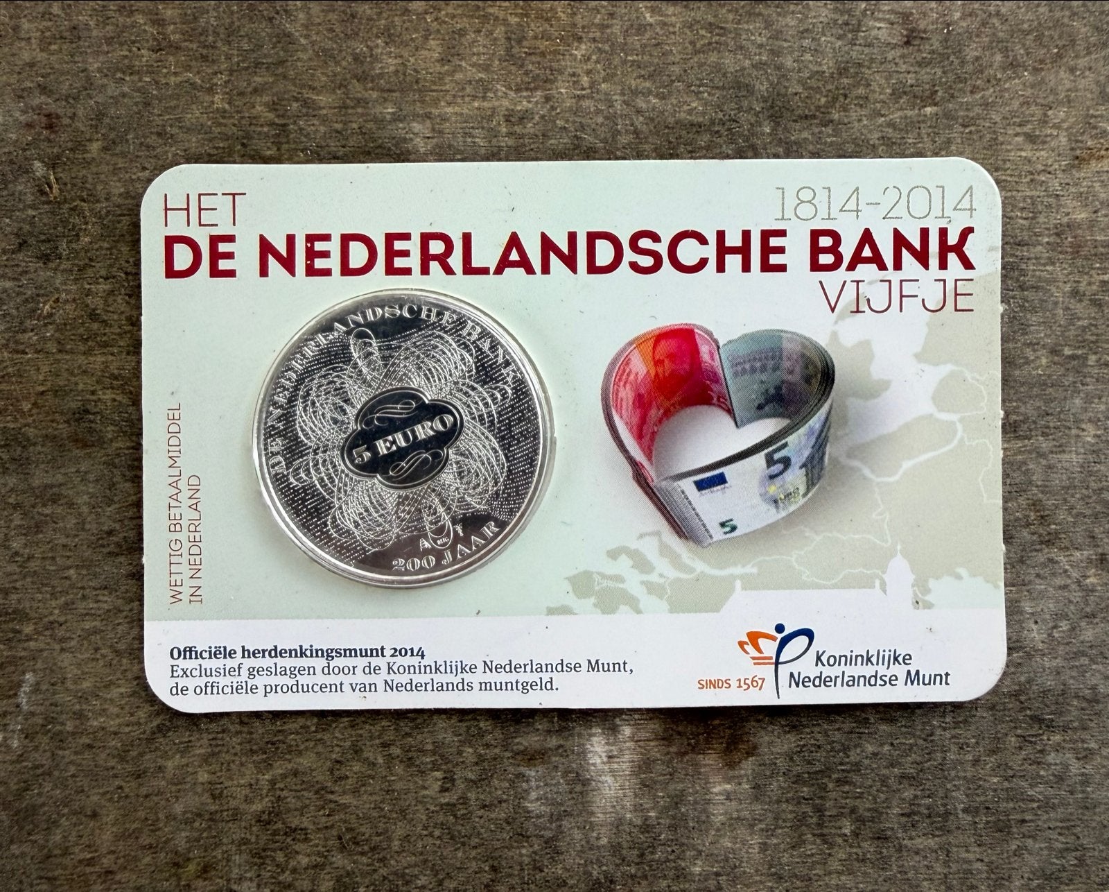 2014 Nederlandse Bank Vijfje Zwaar Verzilverde €5 Munt, Ophalen of Verzenden, Koningin Beatrix, Euro's, Losse munt