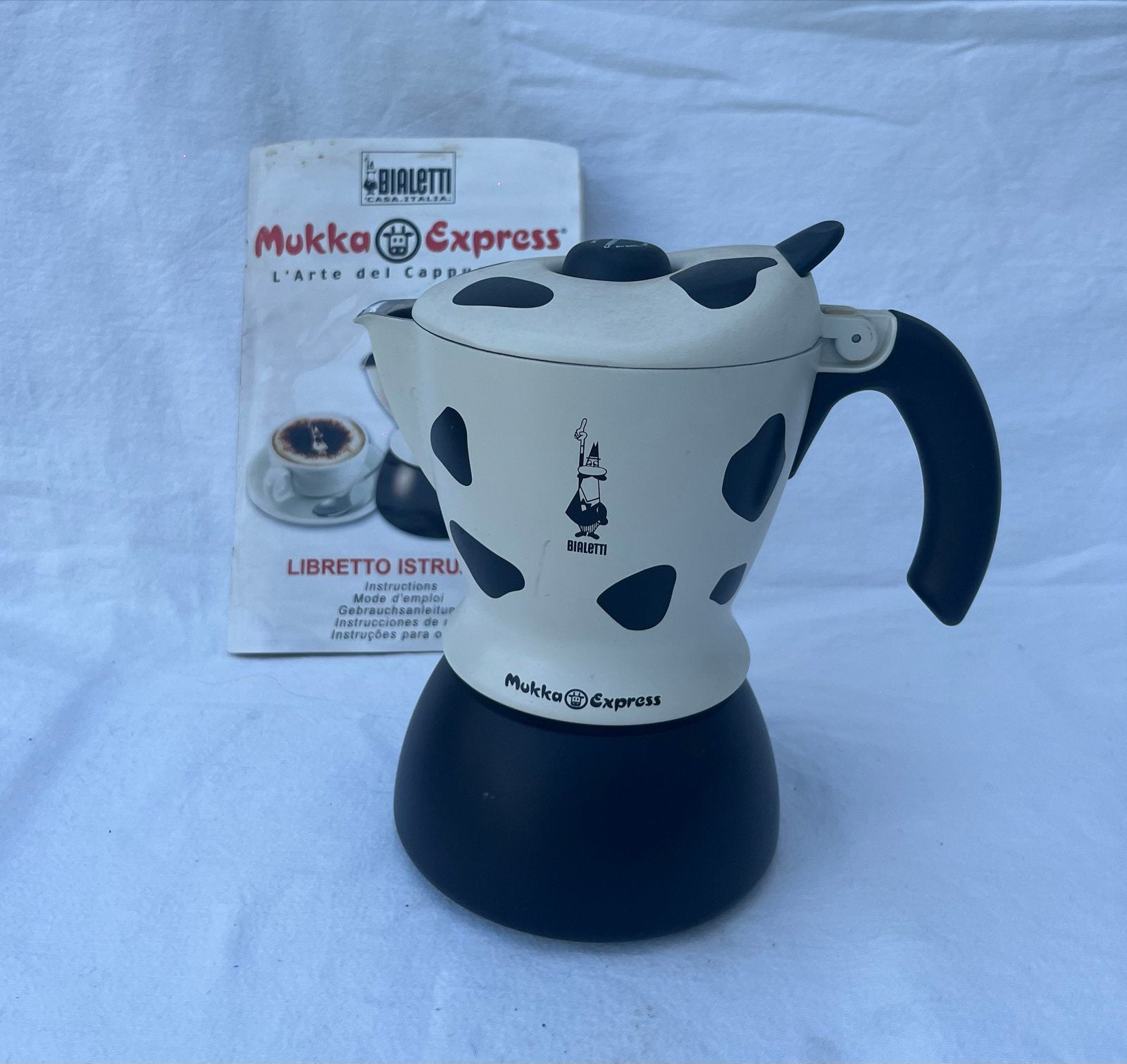 Bialetti Mukka Express Koeienprint Cappuccino Maker, Witgoed en Apparatuur, Stoompijpje, Koffiemachine, Gemalen koffie, Ophalen of Verzenden