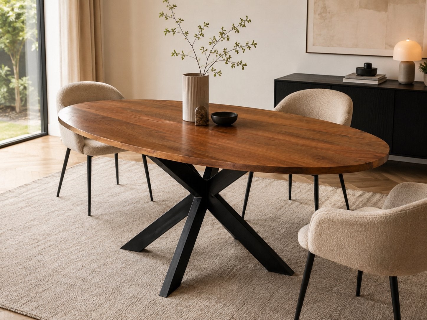 Superprijs Laatste ovale eettafel massief mango Weg is weg!, Huis en Inrichting, 100 tot 150 cm, Industrieel landelijk strak modern