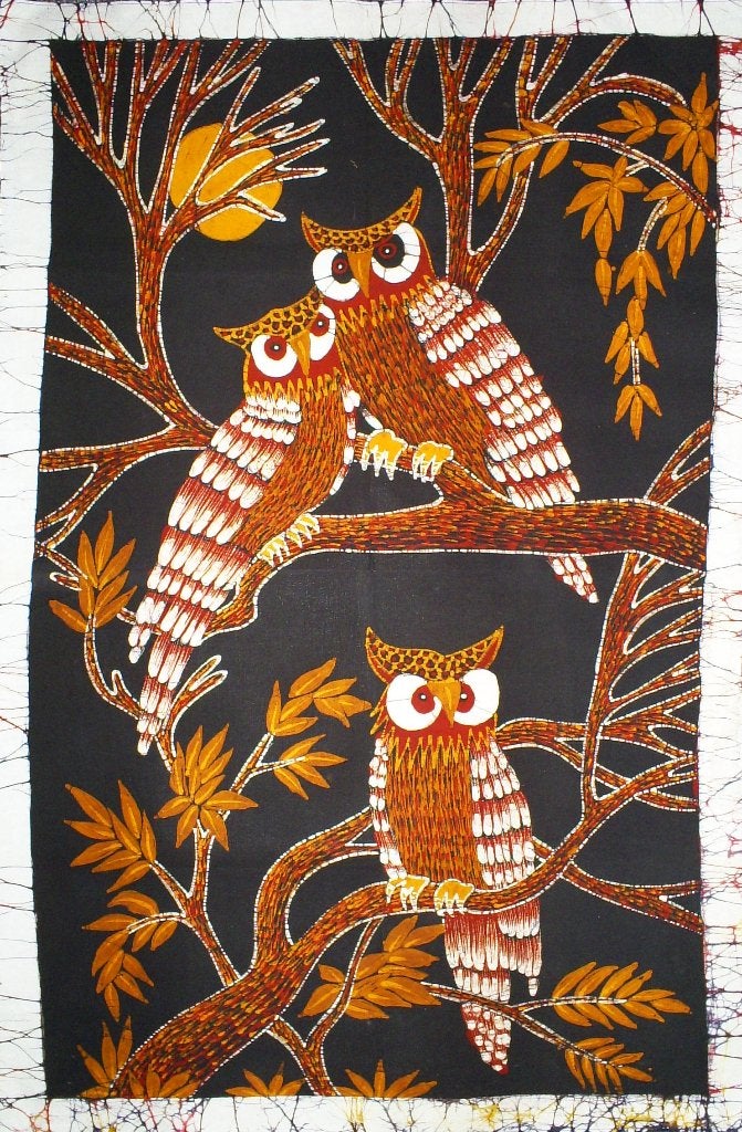 Handgemaakte batik uit Sri Lanka UILEN afm:60x90 cm, katoen, Antiek en Kunst, Kunst | Niet-Westerse kunst, Wanddecoratie, Textiel