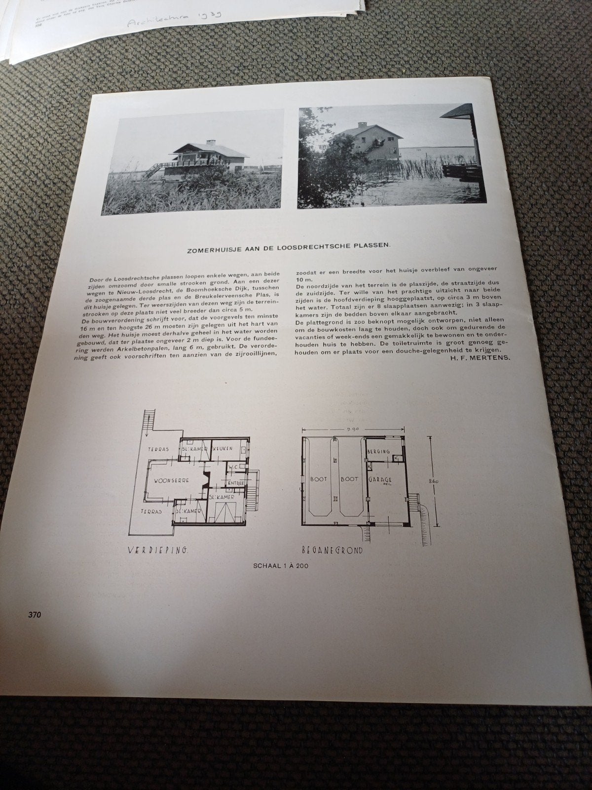 artikel zomerhuisje Loosdrechtse plassen 1939, Ophalen of Verzenden, 1920 tot 1940, Knipsel(s)