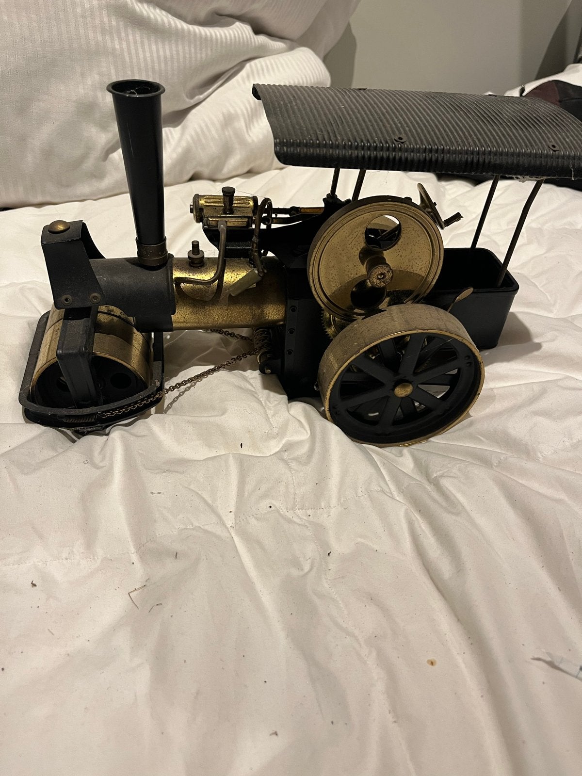 Old Smoky stoomwals model - messing en zwart metaal, Overige merken, Gebruikt, Ophalen of Verzenden, Groter dan 1:32