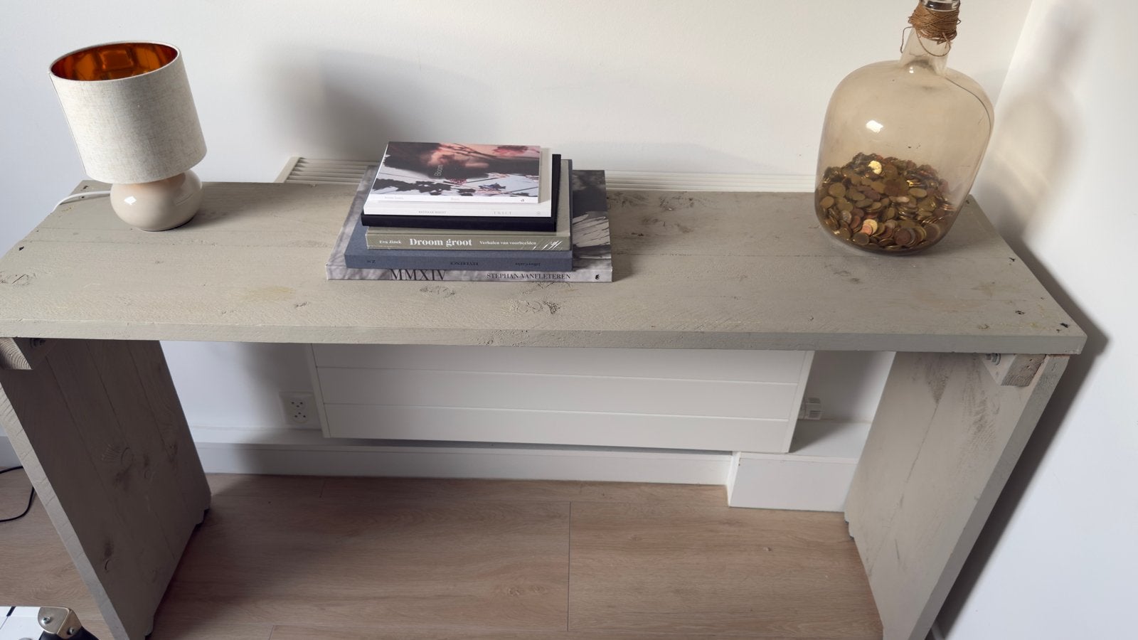 Sidetable / bedtafel van steigerhout met wieltjes - Loods5, Ophalen, Gebruikt, 150 tot 200 cm, Overige houtsoorten