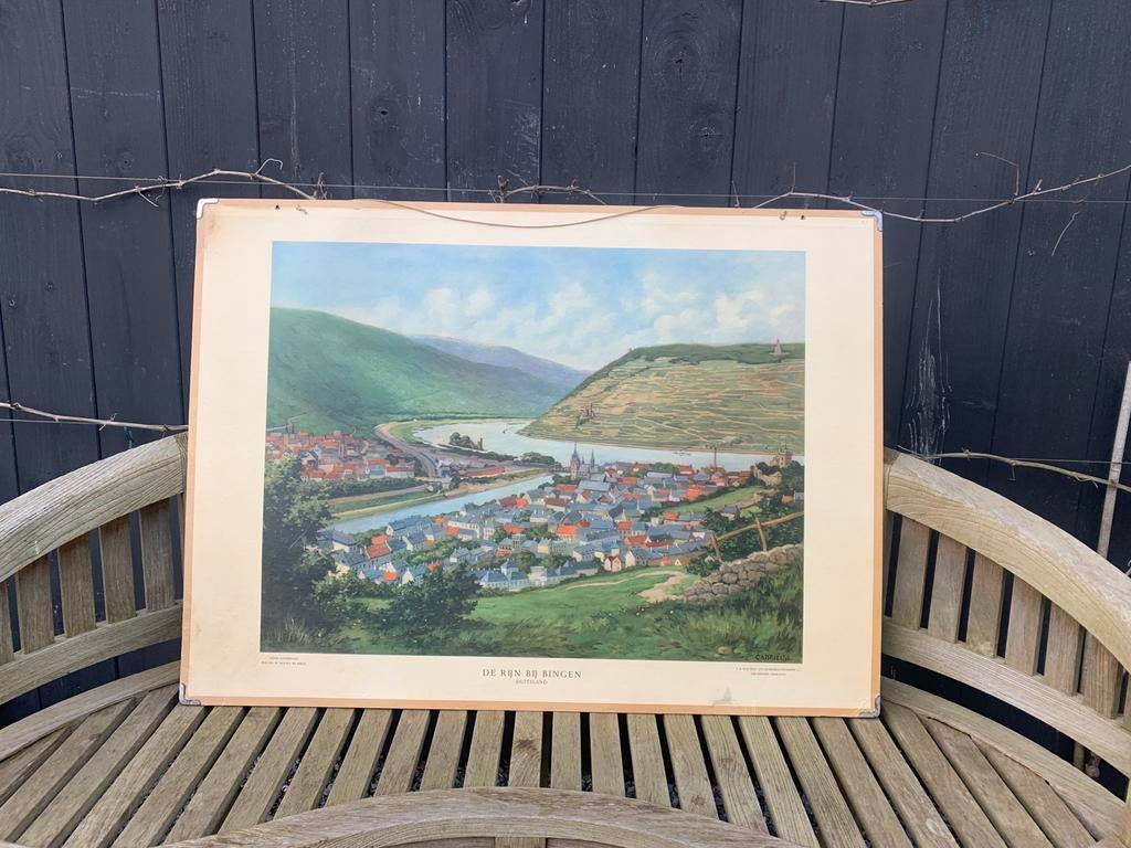Schoolplaat - Duitsland - De Rijn bij Bingen, Antiek en Kunst, Ophalen, Aardrijkskunde
