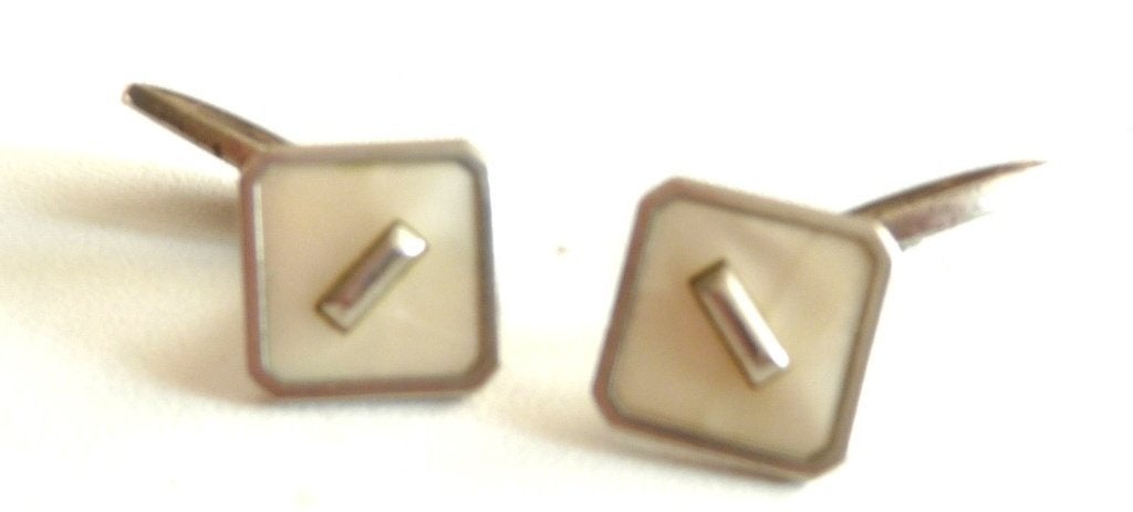 ZILVEREN MANCHETKNOOPJES MET PARLEMOER 2 STELLEN ART DECO, Antiek en Kunst, Verzenden, Zilver