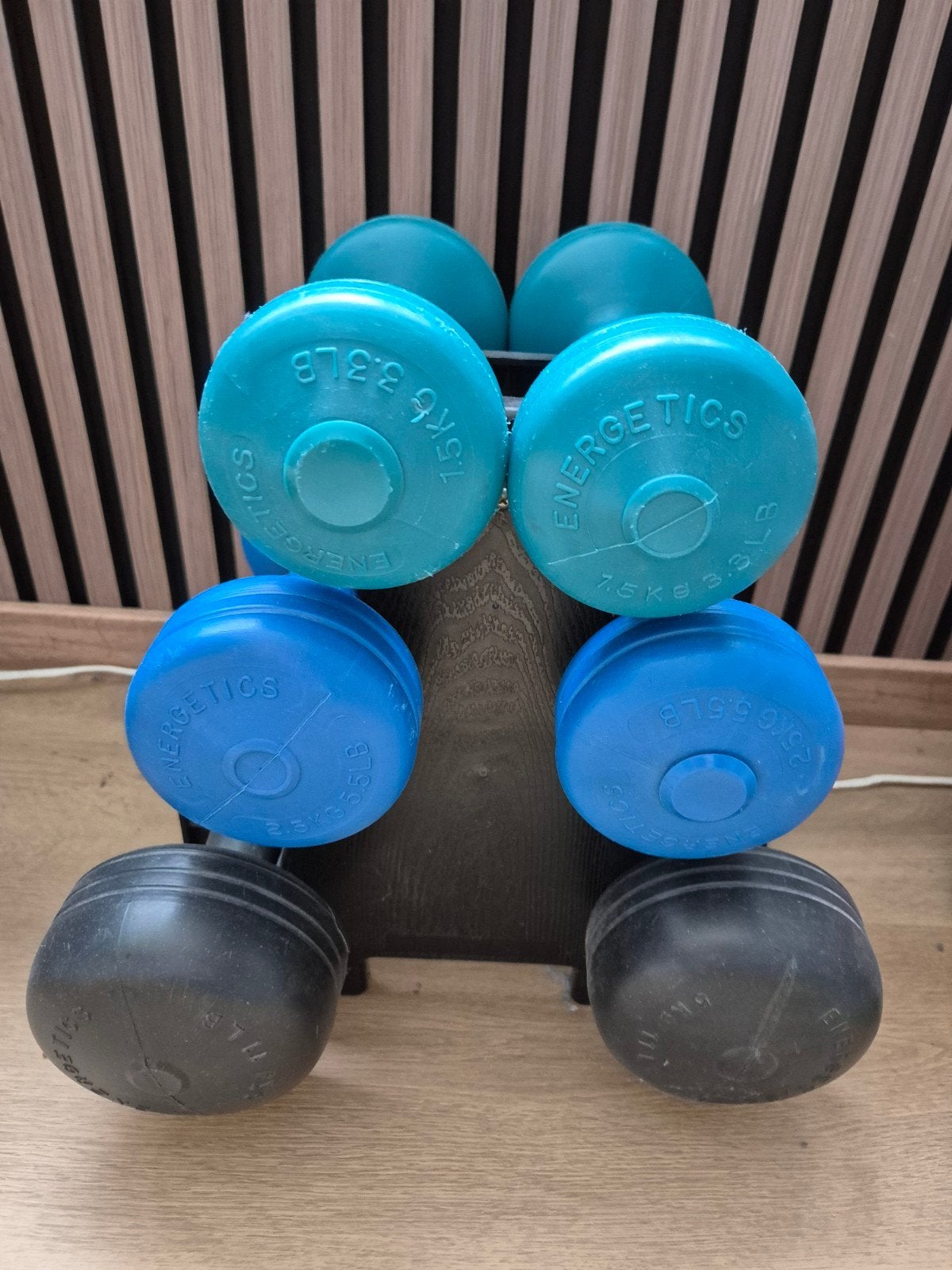 Dumbbell set Energetics 1.5kg, 2.5kg, 5kg met rek, Ophalen, Gebruikt, Benen, Dumbbell