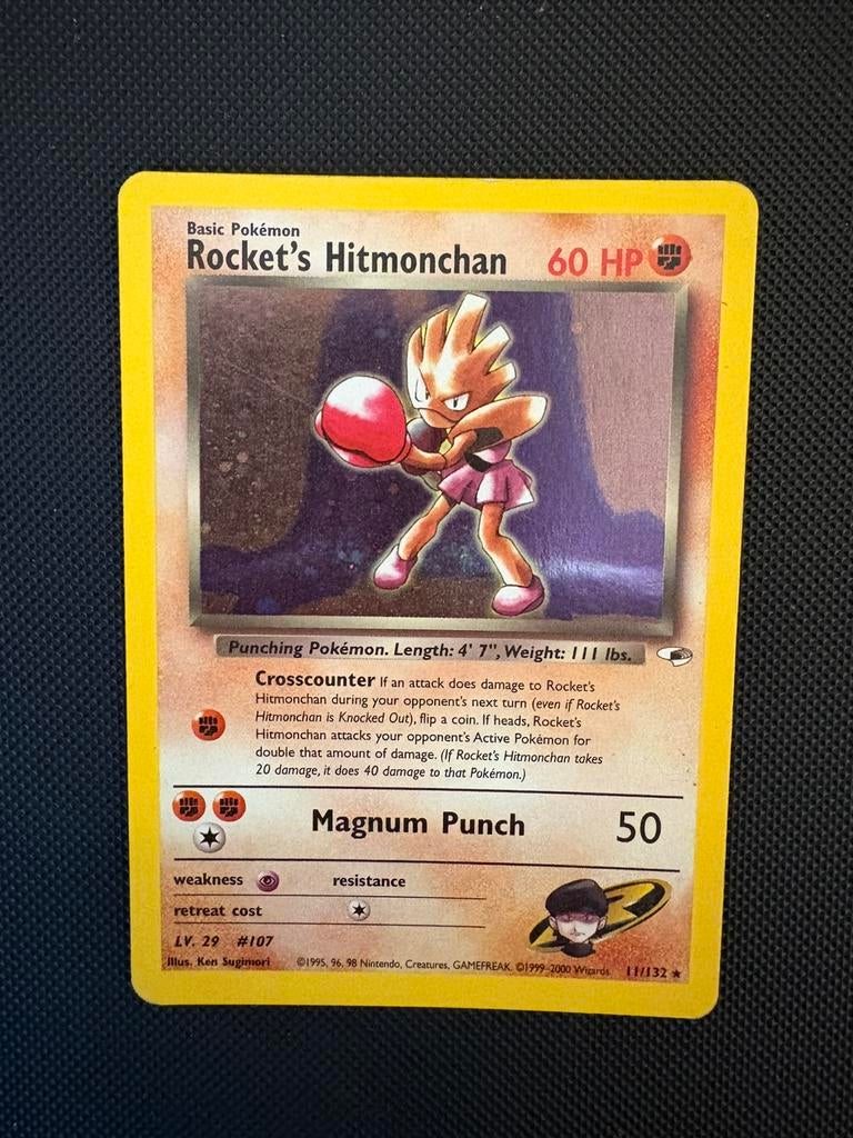 Rocket’s Hitmonchan holo 11/132 pokemon gym heroes set, Ophalen of Verzenden, Zo goed als nieuw