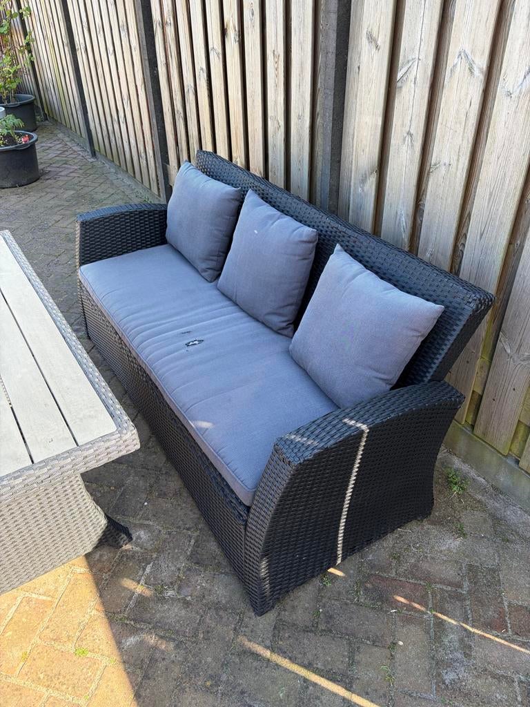 Degelijke zwarte loungeset inclusief gratis kussens, Tuin en Terras, Tuinsets en Loungesets, Ophalen, Gebruikt, Loungeset, Bank