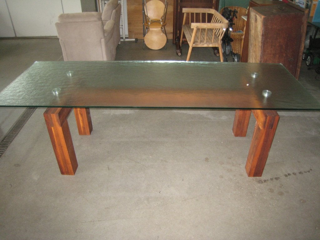 Fraaie moderne eettafel in walnoot en glas, Huis en Inrichting, Niet ingevuld, Gebruikt, Niet ingevuld, Niet ingevuld