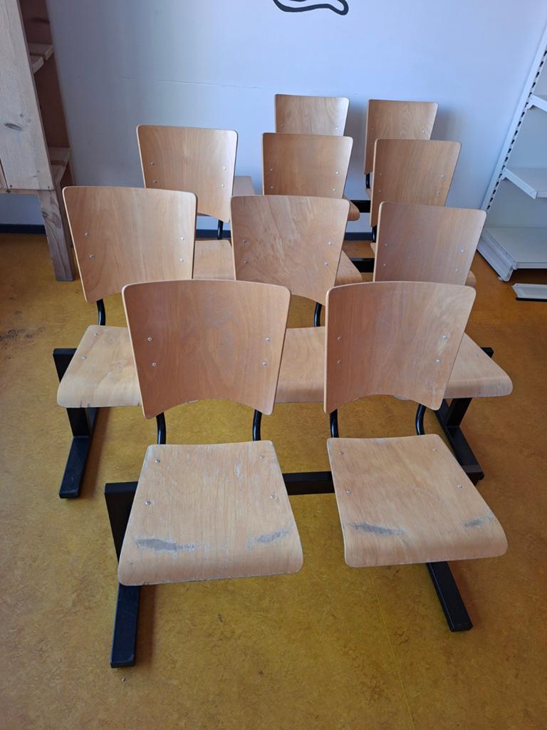 Set van 10 Houten wachtkamerstoelen met Metalen Frame, Ophalen, Gebruikt, Vintage, Industrieel, Wachtkamer, Overige kleuren