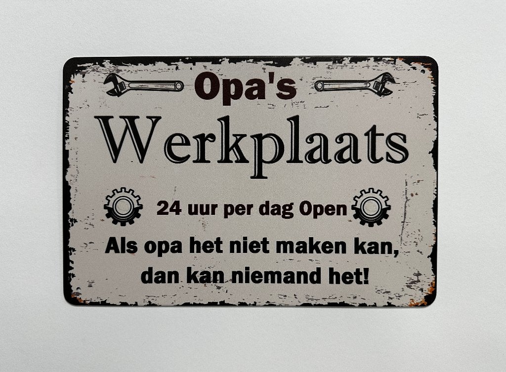 Opa's Werkplaats reclamebord van metaal wandbord decoratie, Info@deconoord.nl, Deco Noord, Nieuw, Ophalen of Verzenden