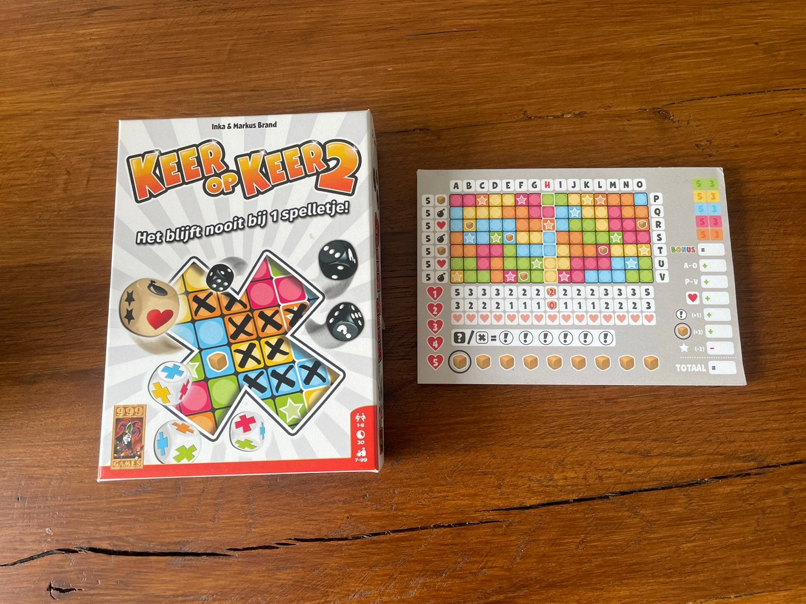 Spel Keer op Keer 2 + nieuw scoreblok 999 Games, Een of twee spelers, Ophalen, Zo goed als nieuw