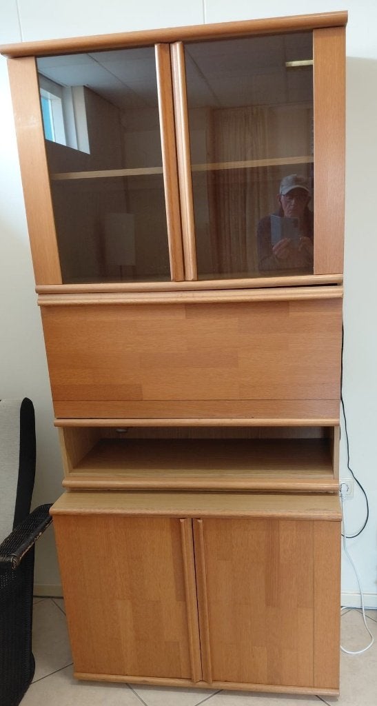 buffetkast met secretaire deel / glazen deurtjes, Ophalen, Gebruikt, 25 tot 50 cm, 200 cm of meer