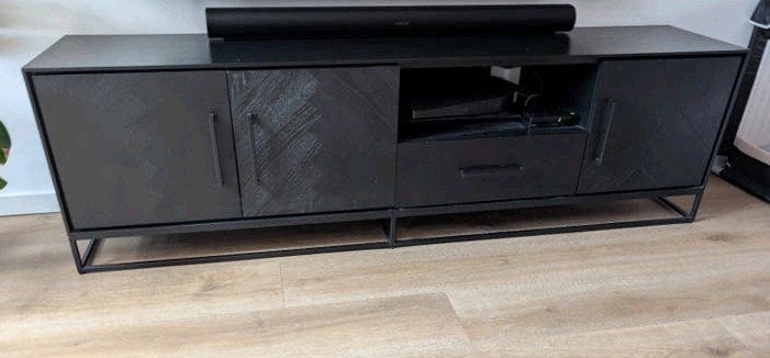 Tv meubel eiken fineer zwart, Ophalen, 150 tot 200 cm, Zo goed als nieuw, Minder dan 100 cm