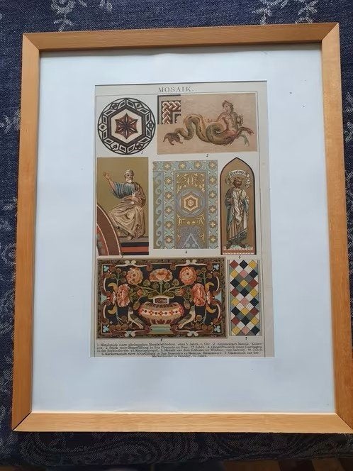 1895 antieke lithografie OUDE MOZAÏEKEN Romeinse mozaïeken., Ophalen