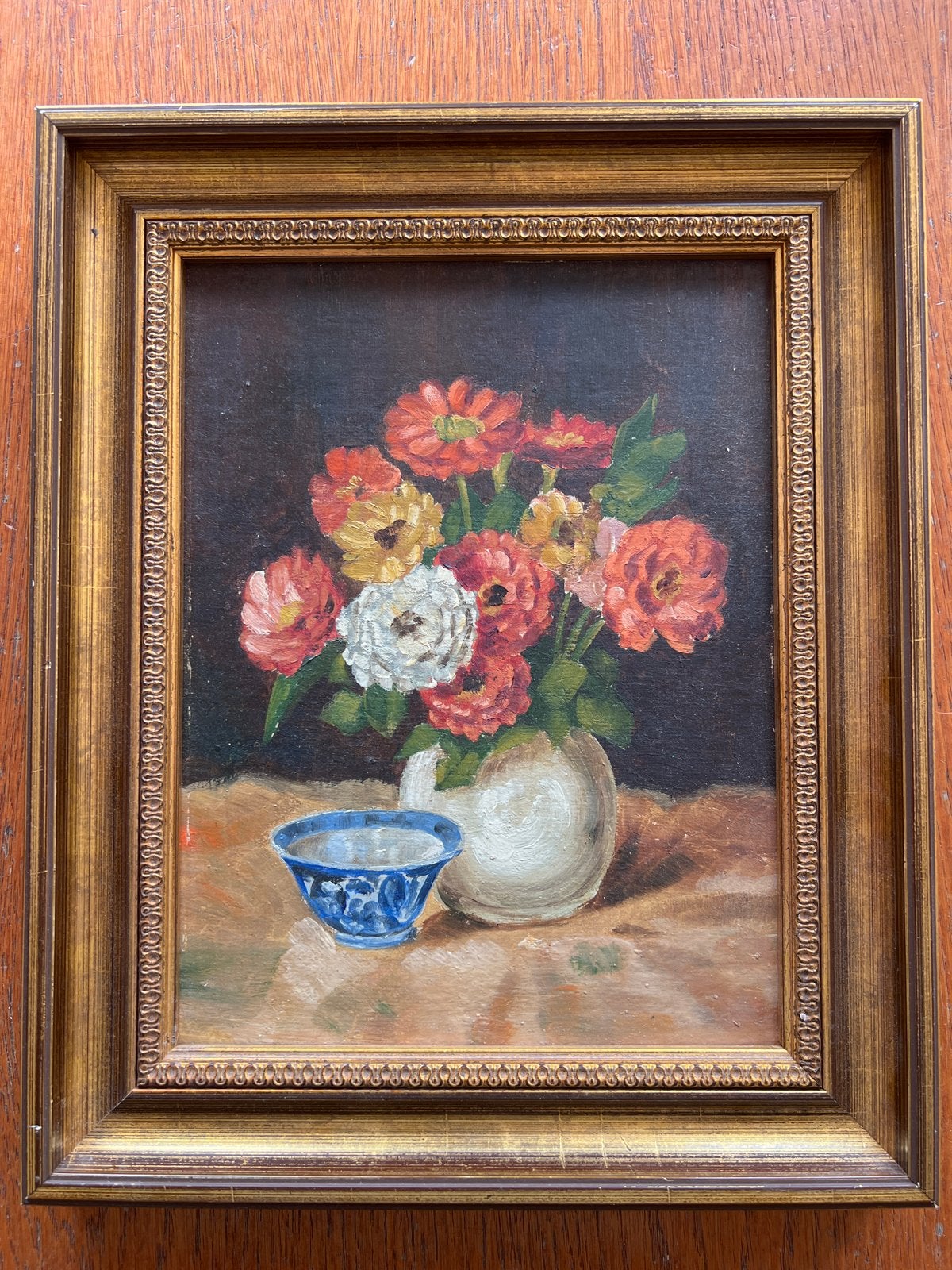 Bloemenstilleven in vaas - Klassiek olieverfschilderij, Antiek en Kunst, Ophalen, Paneel, Stilleven, Handgeschilderd