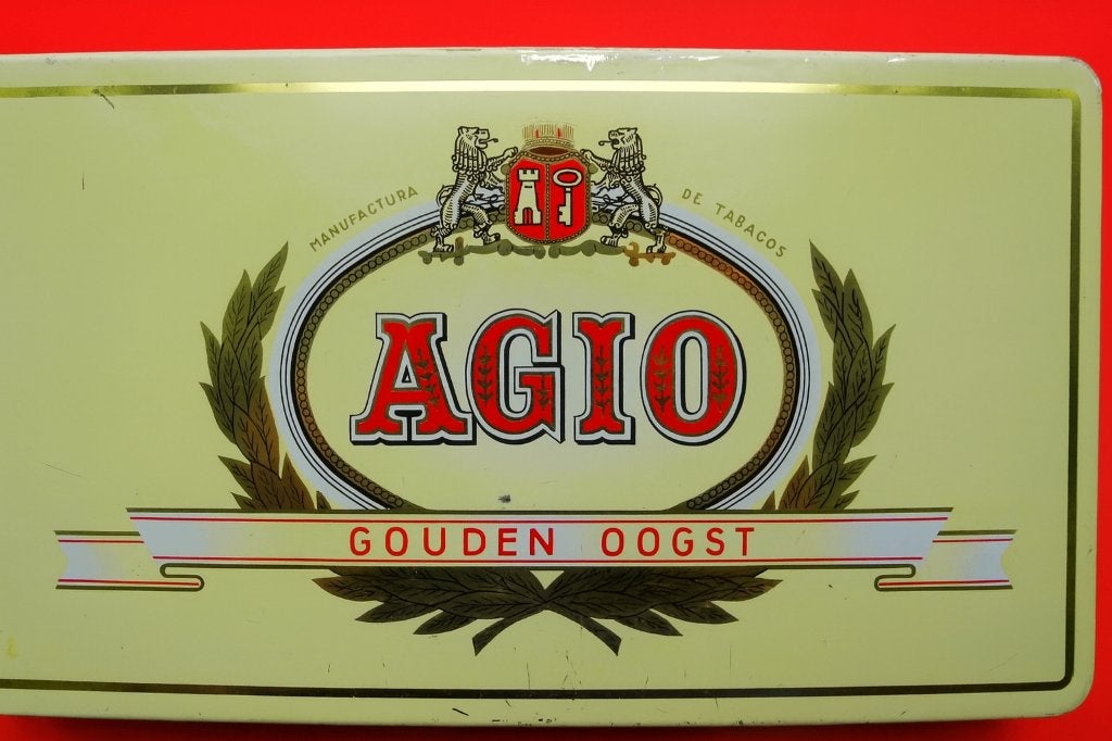 Vintage blik Agio Gouden Oogst. Tabaksdoos., Ophalen of Verzenden, Gebruikt, Tabaksdoos of Verpakking