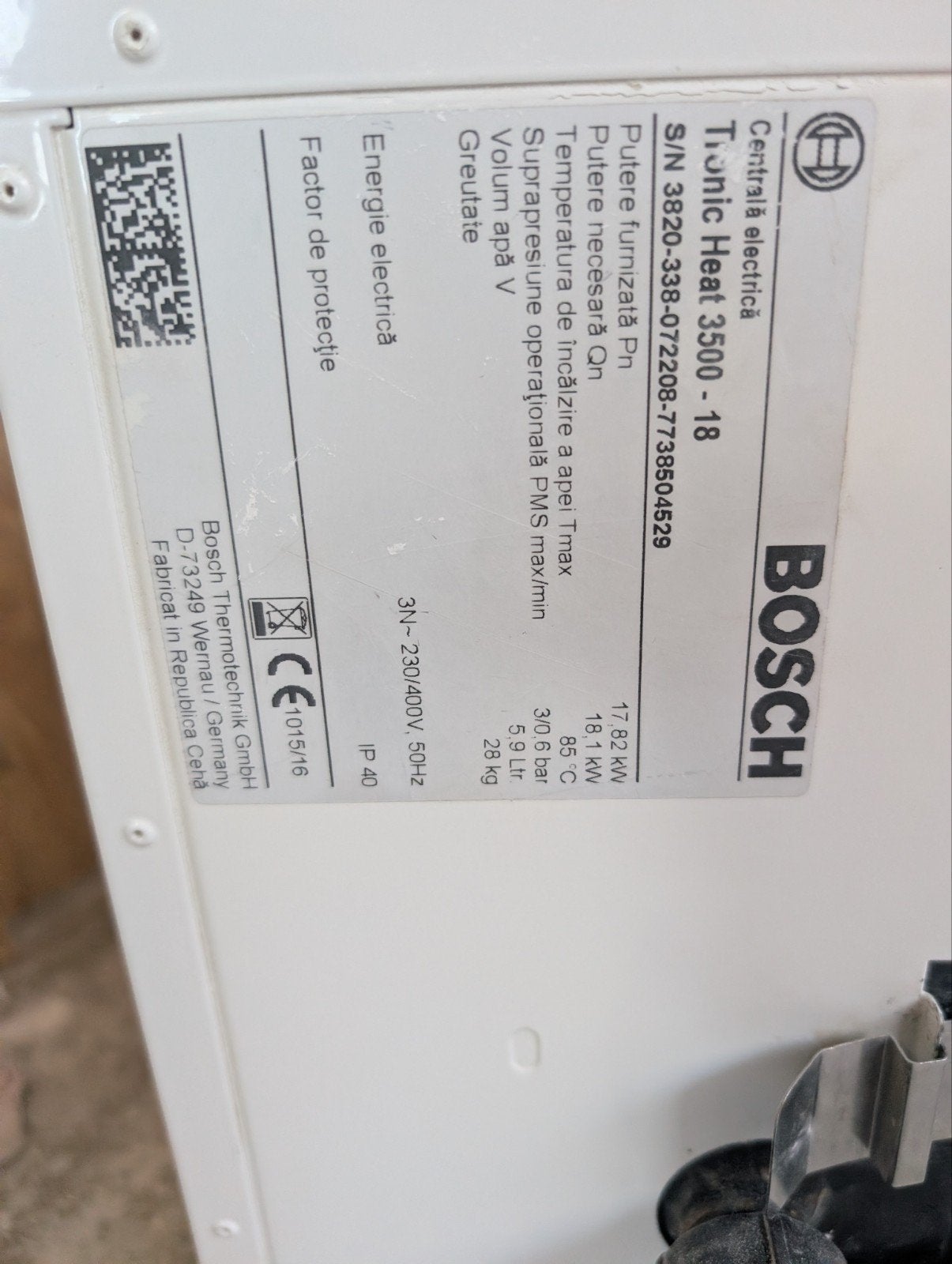 Bosch Tronic Heat 3500 - 18 elektrische CV-ketel, Ophalen, 30 tot 80 cm, Gebruikt, Cv-ketel of Combi-ketel