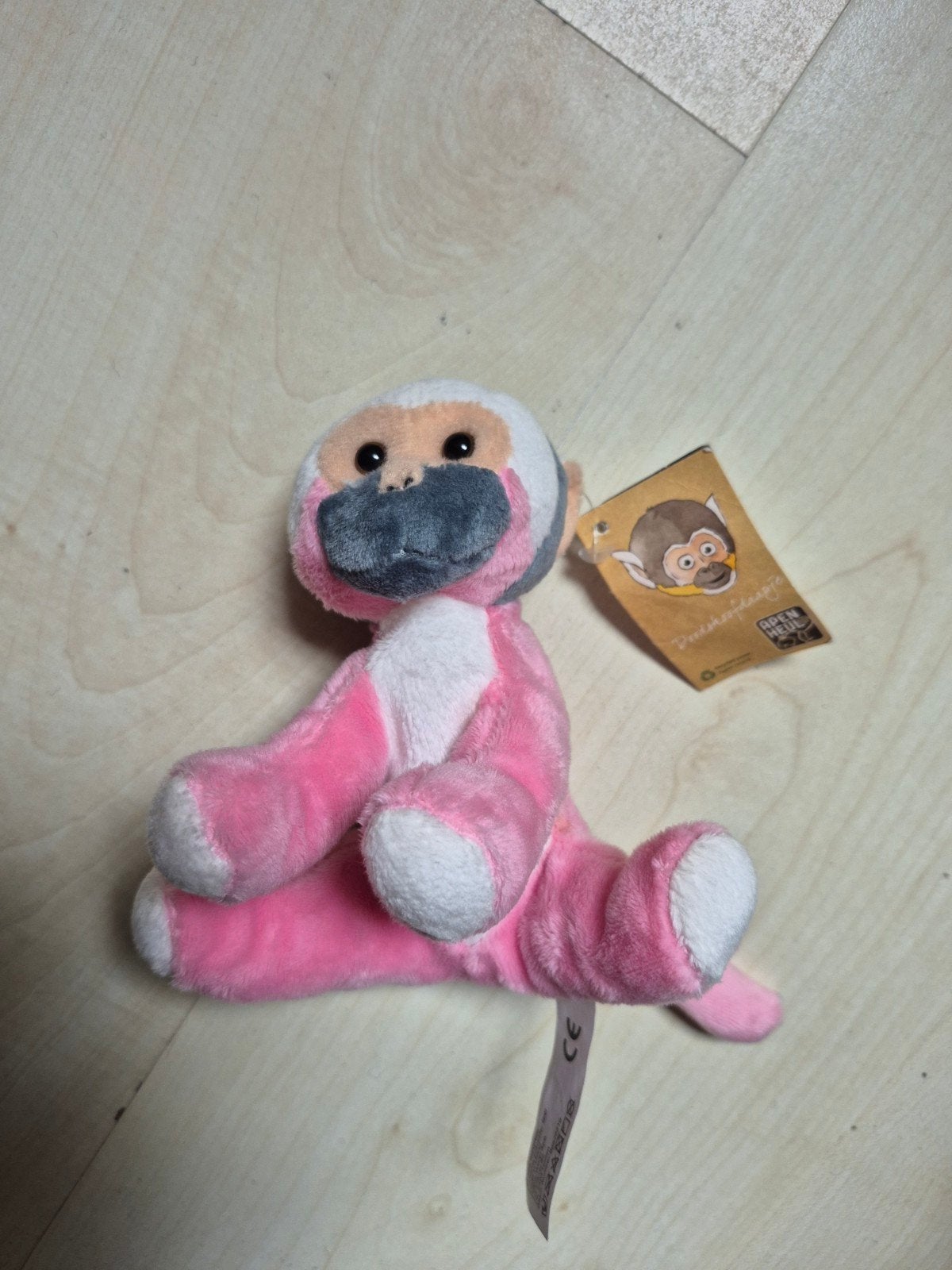 Klein knuffelaapje van de Apenheul, Overige merken, Overige karakters, Ophalen of Verzenden, Roze