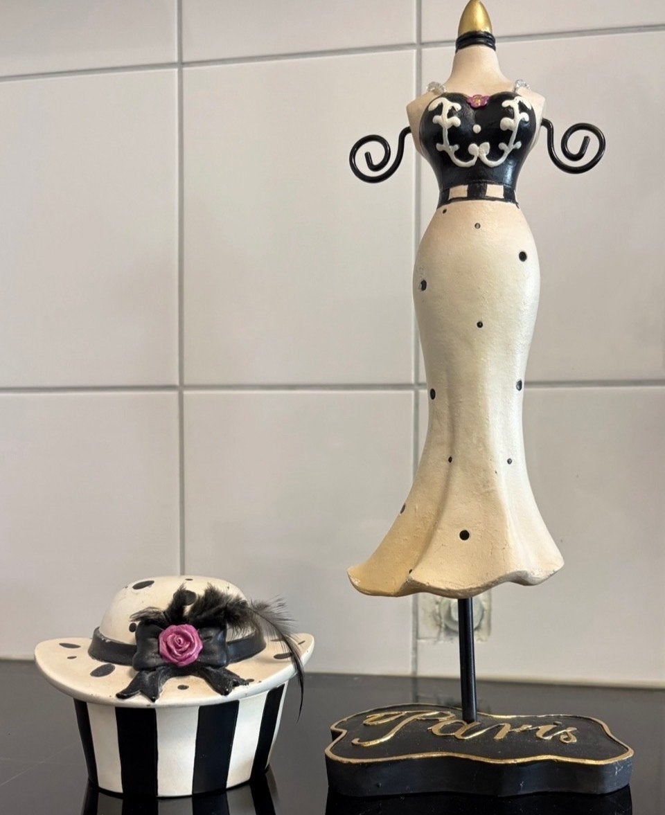 Decoratieve paspop en hoedje doosje - Parijse stijl, Vintage, Gebruikt, Meerkleurig, Overige materialen