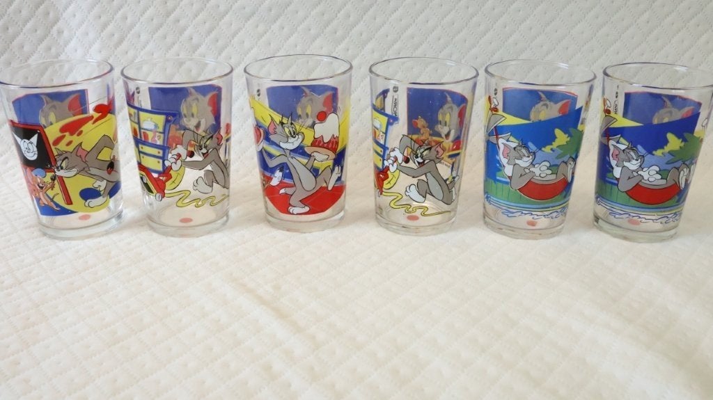 Vintage glaasjes Tom & Jerry, Glas of Glazen, Vintage, Ophalen of Verzenden, Glas
