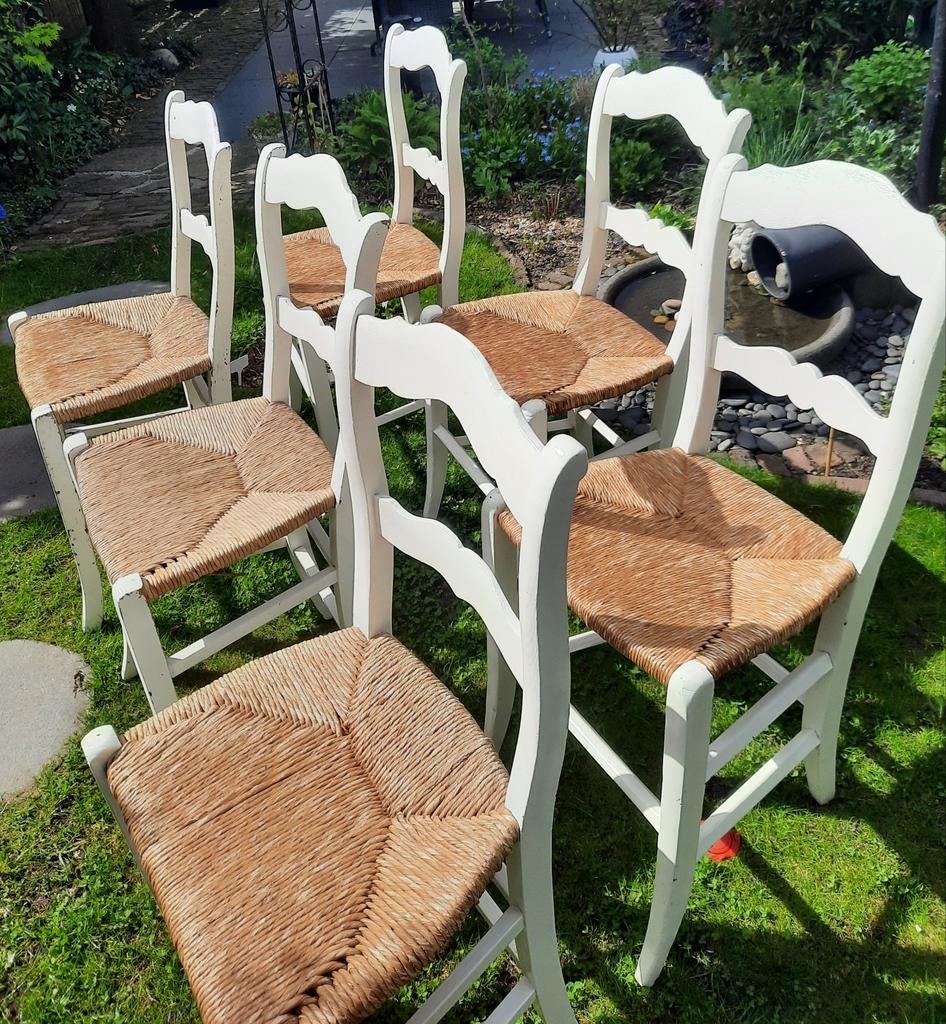 Leuke vintage, landelijke eettafel en/of 6 stoelen, Ophalen, Gebruikt, Landelijk, vintage, antiek, 50 tot 100 cm
