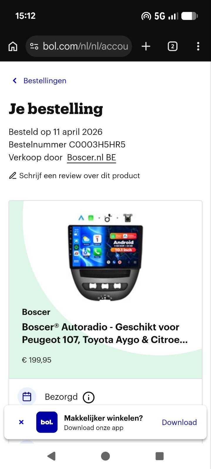 Boscer Autoradio Android voor Peugeot 107, Aygo, C1, Auto diversen, Ophalen of Verzenden, Zo goed als nieuw