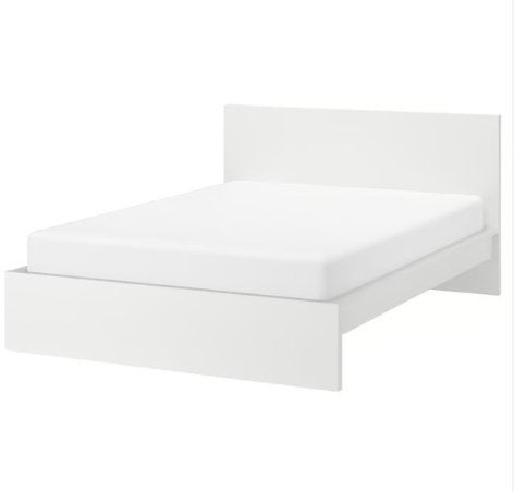 Bed 140x200 Malm met 2 lattenbodems Sultan Laxeby (Ikea), Ophalen, Wit, Tweepersoons, 140 cm